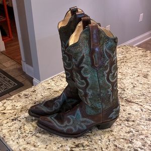 Corral brown and turquoise cowboy boots